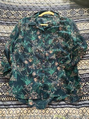 Men's Floral Button-Up Shirt - Green Floral